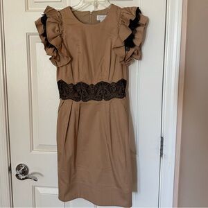 Jessica Simpson Tan Dress with Black Lace Detail